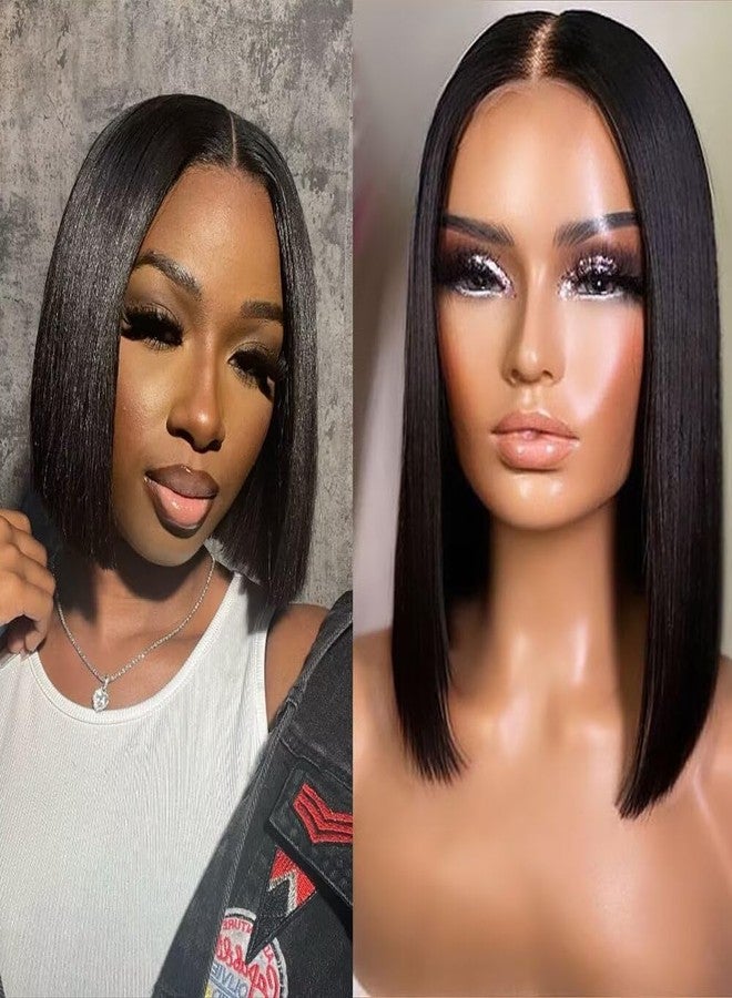 ten chopsticks 2X6 Deep Parting SKINLIKE Real HD Human Hair Short Bob Wigs Pre Plukced 0.10mm Ultra-thin Invisible Swiss HD Lace Closure Single Knot Undetectable Melted Lace Closure Wigs 180% Density 10Inch - Image 1